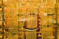 UAE , Dubai, Gold jewellery in window display of Gold Souk Deira.
