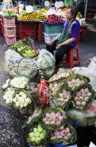 Thailand, Bangkok, Lotus buds on sale at Chinatown market.