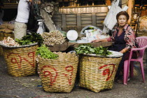 Thailand, Bangkok, Fresh Ginger and herbs on sale in Chinatown market.