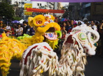 Thailand, Bangkok, Dragon dance during Chinese New Year.