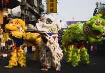 Thailand, Bangkok, Dragon dance Chinese New Year show.