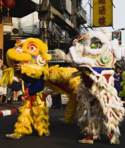 Thailand, Bangkok, Dragon dance Chinese New Year show.