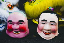 Thailand, Bangkok, Papier mache character heads for Chinese New Year show.