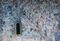 Romania, Suceava, Sucevita, Detail of murals on the Monastery walls.