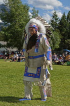 Canada, Alberta, Waterton Lakes National Park, Buckskin Dance at the Blackfoot Arts & Heritage Festival Pow Wow organized by Parks Canada and the Blackfoot Canadian Cultural Society, This dance is onl...