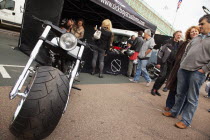 England, East Sussex, Brighton, Stall selling motorcycle accessories during bike festival on Madeira Drive.