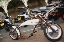 England, East Sussex, Brighton, push bike made to look like motorcycle dragster.