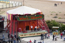 England, East Sussex, Brighton, Wall of death motorcycle fairground attraction on Madeira Drive during motorbike festival.