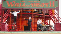 England, East Sussex, Brighton, Wall of death motorcycle fairground attraction on Madeira Drive during motorbike festival.