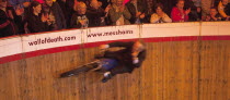 England, East Sussex, Brighton, Wall of death motorcycle fairground attraction on Madeira Drive during motorbike festival.