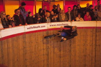 England, East Sussex, Brighton, Wall of death motorcycle fairground attraction on Madeira Drive during motorbike festival.