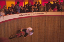 England, East Sussex, Brighton, Wall of death motorcycle fairground attraction on Madeira Drive during motorbike festival.