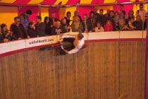 England, East Sussex, Brighton, Wall of death motorcycle fairground attraction on Madeira Drive during motorbike festival.