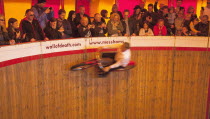 England, East Sussex, Brighton, Wall of death motorcycle fairground attraction on Madeira Drive during motorbike festival.