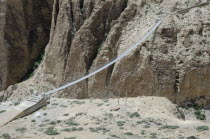 Nepal, Upper Mustang, The bridge across the deep canyon near Ghyakar village.