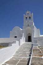 Greece, Cyclades, Islands, Sifnos Island, Church inside Chrissopigi monastery which is build on the top of a cliff nearby Platis Yalos village and it is famous for housing the miraculous icon of Panag...