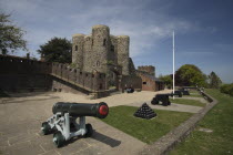 England, East Sussex, Rye, Castle and Cannons viewed from Seaward lookout point.
