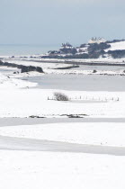 England, East Sussex, Cuckmere Haven, view over the river Cuckmere in winter.