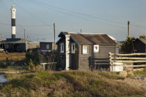 England, Kent, Romney Marsh, Dungeness, Beach houses used as homes and art galleries.