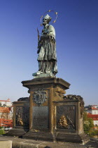 Czech Republic, Bohemia, Prague, Charles Bridge - Statue of St John of Nepomuk.