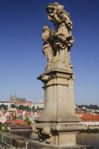 Czech Republic, Bohemia, Prague, Charles Bridge, Statue of Saint Anne.