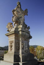 Czech Republic, Bohemia, Prague, Charles Bridge, Statue of St Ludmila.