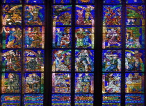 Czech Republic, Bohemia, Prague, St Vitus Cathedral interior, a section of stained glass window.