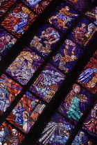 Czech Republic, Bohemia, Prague, St Vitus Cathedral interior, a section of stained glass window.