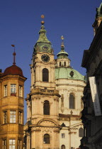 Czech Republic, Bohemia, Prague, St Nicholas Church from Mostecka Street in Mala Strana.