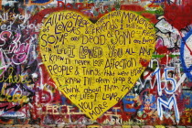 Czech Republic, Bohemia, Prague, John Lennon Wall, Beatles lyrics of  In my Life song.