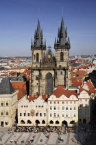Czech Republic, Bohemia, Prague, Old Town Square, Tyn Church from Old Town Hall Tower.