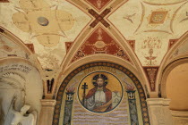 Czech Republic, Bohemia, Prague,  Vysehrad Cemetery,  Detail of a fresco in the Neo-Renaissance arcade.