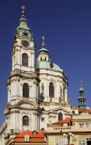 Czech Republic, Bohemia, Prague, St Nicholas Church from Mala Strana Square.