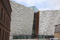 Ireland, North, Belfast, Titanic Quarter, Visitor centre designed by Civic Arts & Eric R Kuhne.