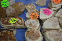 Ireland, North, Belfast, St Georges Market, local fresh bread varieties on sale.