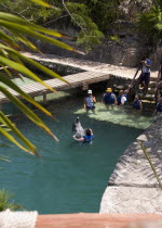 Mexico, Quintana Roo, Xcaret, Dolphin petting. 