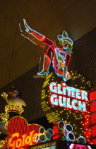 USA, Nevada, Las Vegas, Neon Glitter Gulch Girl on Fremont Street.  