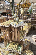 Austria, Vienna, Trays of hand-painted and hand decorated egg shells to celebrate Easter at the Old Vienna Easter Market at the Freyung.