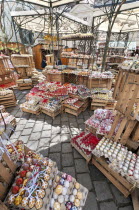 Austria, Vienna, Trays of hand-painted and hand decorated egg shells to celebrate Easter at the Old Vienna Easter Market at the Freyung.