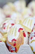 Austria, Vienna, Hand painted and decorated egg shells to celebrate Easter at the Old Vienna Easter Market at the Freyung.