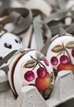 Austria, Vienna, Hand painted and decorated egg shells to celebrate Easter at the Old Vienna Easter Market at the Freyung.