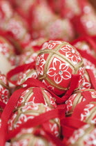 Austria, Vienna, Hand painted and decorated egg shells to celebrate Easter at the Old Vienna Easter Market at the Freyung.