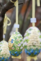 Austria, Vienna, Hand painted and decorated egg shells to celebrate Easter at the Old Vienna Easter Market at the Freyung.