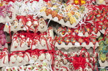 Austria, Vienna, Trays of hand-painted and hand decorated egg shells to celebrate Easter at the Old Vienna Easter Market at the Freyung.