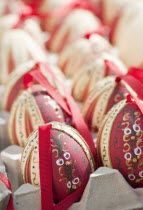 Austria, Vienna, Hand-painted and hand decorated egg shells to celebrate Easter at the Old Vienna Easter Market at the Freyung.