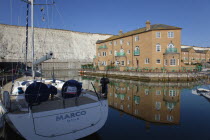 England, East Sussex, Brighton, boat for sale in the Marina.
