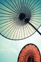 Climate, Weather, Parasol, Looking up at the underside of traditional South East Asian paper parasols.