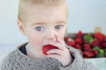 Kids, Eating, Fruit, 2 year old Oscar eating first strawberries of the year in February.