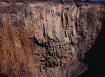 France, Bretagne, Finistere, Crozon peninsula. sea cliffs showing vertical layering.