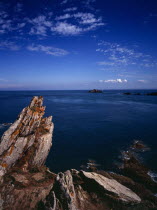 France, Bretagne, Cote d'Emeraude, Pointe du Grouin. coastal cliffs and islets.